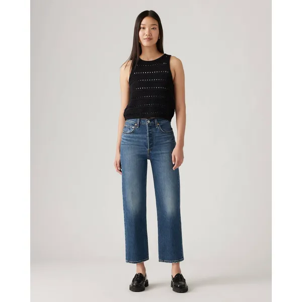 Levi's Ribcage Straight Ankle Cropped Dark Wash Cotton Denim Jeans Size 31 - Image 11
