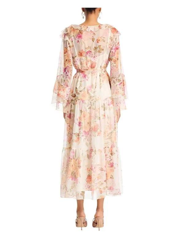 Aqua Womens Flowy Lightweight Floral Ruffle Maxi Dress IDM12134 Yellow / White L - Image 7