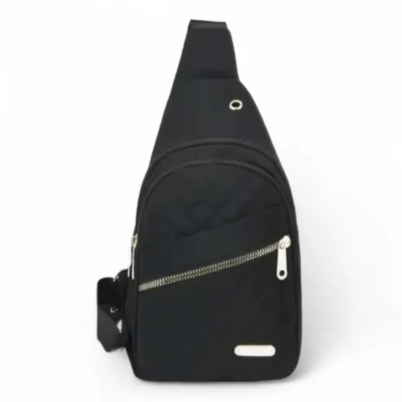 Contemporary Multiple‎ Compartment Sling Bag Handbag Crossbody Black Audio Port - Image 3