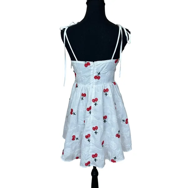 SheIn White Cherry Print Mini Slip Dress SIZE 4 Sundress Fit Flare Rockabilly Romantic - Image 5