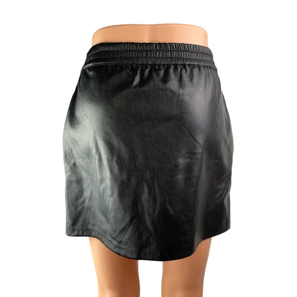 Aritzia Babaton Black Faux Vegan Leather Elastic Waist Mini Pencil Skirt Size XS - Image 2