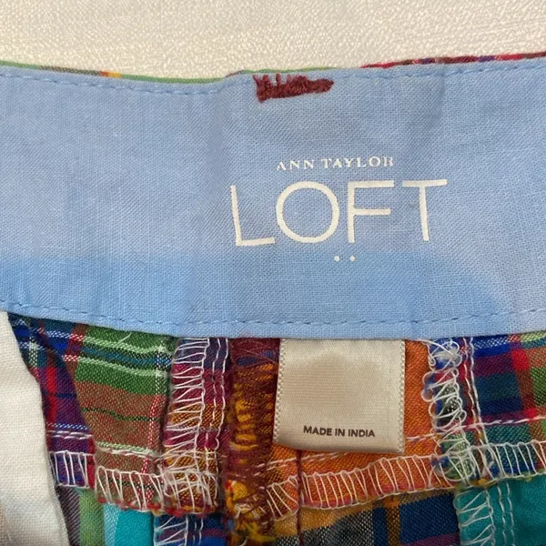 56 Ann Taylor Loft Checkered Plaid Orange Blue Shorts Size 14 - Image 6