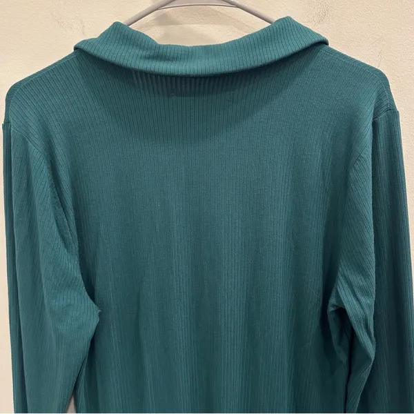 Abercrombie & Fitch Emerald Green Ribbed Ruched Long Sleeve Mini Shirt Dress XL - Image 5