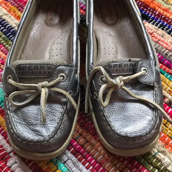 Sperry Metallic Pewter Leather Boat Shoes - Image 4