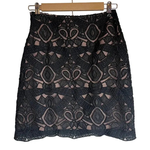 Anthropologie Kachel Black Lace Mini Skirt Sz. 6 - Image 3