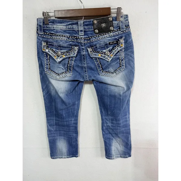Miss Me Cuffed Capri Signature Embellished Jeans Womens 27 Blue JP5755P4 Western - Image 3