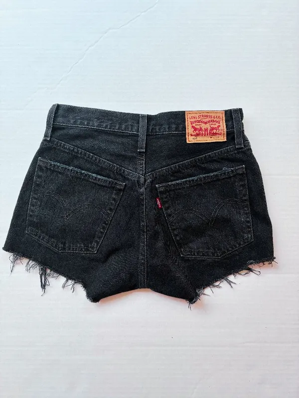 Levi’s 501 High-Rise Denim Cutoff Shorts - Women Size 24 - Black Distressed - Image 2