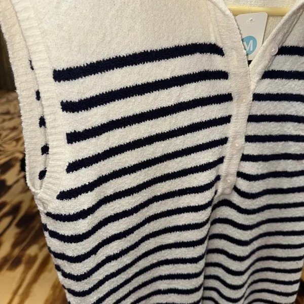 Universal Threads Womens Striped Polo Sweater Vest Dress Cream Navy Blue Size M‎ - Image 3