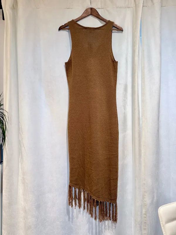 Steve Madden Brown Fringe Knit Dress Size S - Image 2