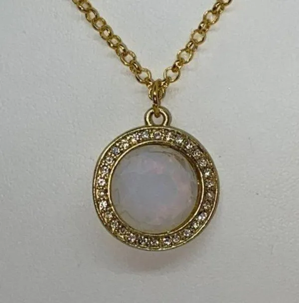 Gold-Tone Rhinestone Iridescent Pendant Necklace - Image 2