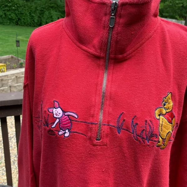 Vintage Disney Store Winnie The Pooh & Piglet Red Sweatshirt Top Shirt Size L - Image 2