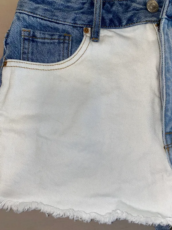 Two-Tone High Waisted Jean Shorts - Image 2