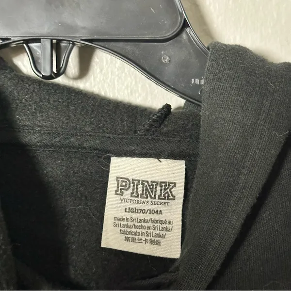 PINK Victoria's Secret Women Black Hoodie Sweater‎ Pullover Size L - Image 3
