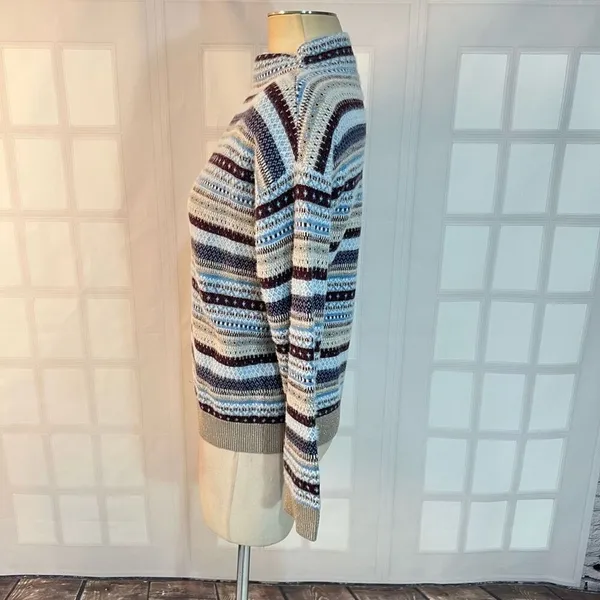 Ann Taylor Multicolor Fair Isle Silver Sparkle Funnel Pullover Sweater Small - Image 9
