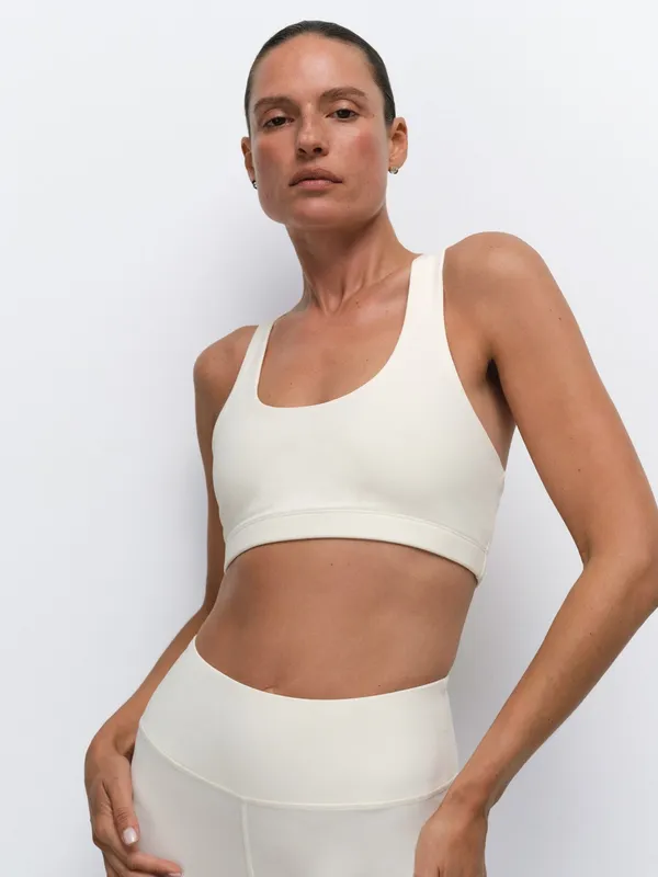 Mate The Label Organic Stretch Sports Bra Size Small Organic Cotton Cream Bone - Image 5