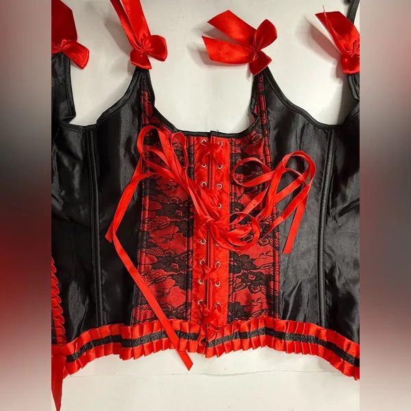 Source Unknown Corset Women's Size Small Red Black‎ Lace Ribbon Bedroom Feminine Body Shaper - Image 8