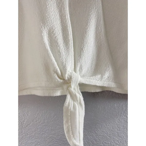Madewell White V Neck Textured Tie Front Top - Image 9
