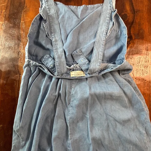 Zara Woman Premium Denim Tencel Pinafore Dress Light Wash Blue Ruffle Straps M - Image 6