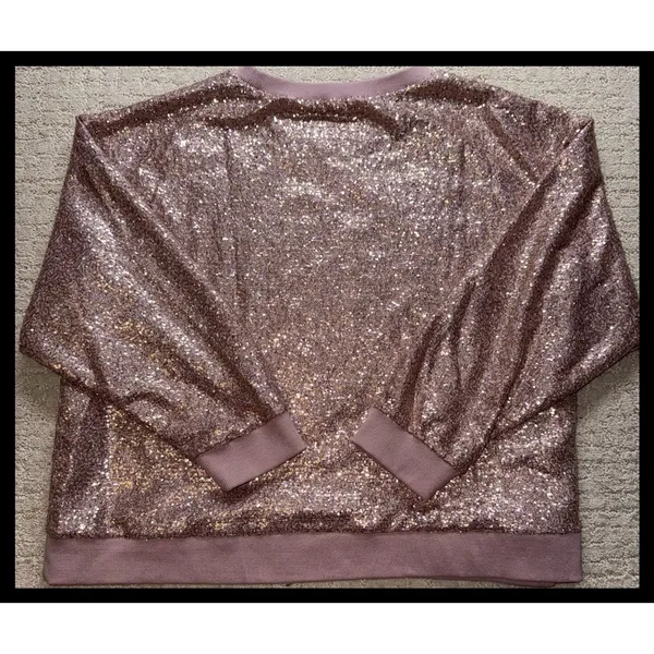 See And Be Seen Sequin Sweatshirt Women Large Rose Gold Sparkly Party Top - Image 6