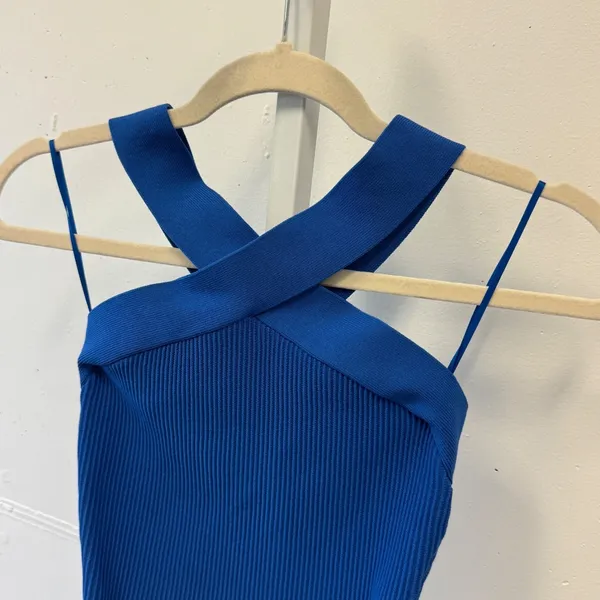 Babaton Sculpt Knit Criss Cross Tank Top Royal Blue Size S 77075 Monochrome - Image 4