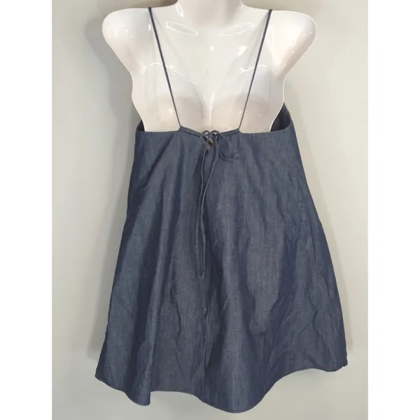 Zara Blue Denim Strappy‎ Mini Dress Womens S Swingy Summer Cotton Chic Vacay - Image 3