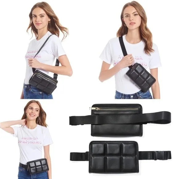 NWT Amanda Uprichard Black‎ Quilted Belt Bag Le Sac Banane Fanny Pack Gold Zip - Image 2