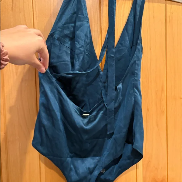 For Love And Lemons Blue Satin Fabric - Image 3