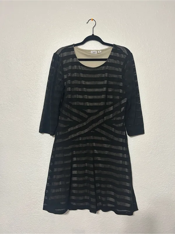 Cato Black Striped Fit & Flare Long Sleeve Dress - Image 2
