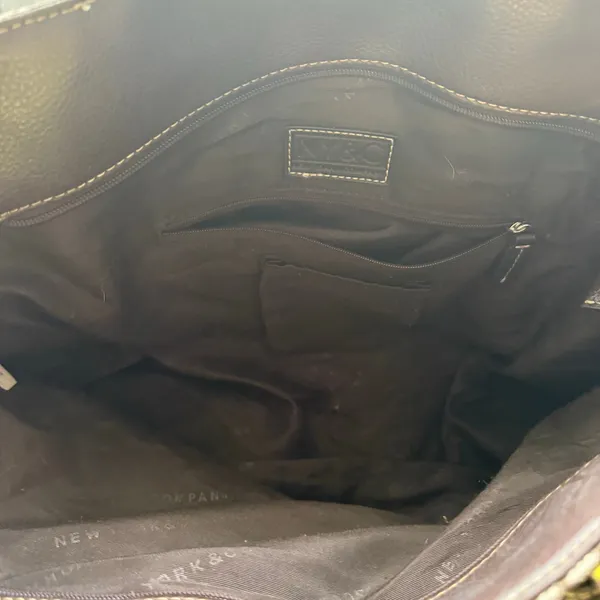 New York & Company Tan Brown Monogram Print Shoulder Tote Bag Purse - Image 6