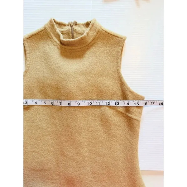 Kenar Neutral Tan Wool Blend Dress‎ Minimalist Crêpe/Tan Sleeveless Midi Career - Image 7