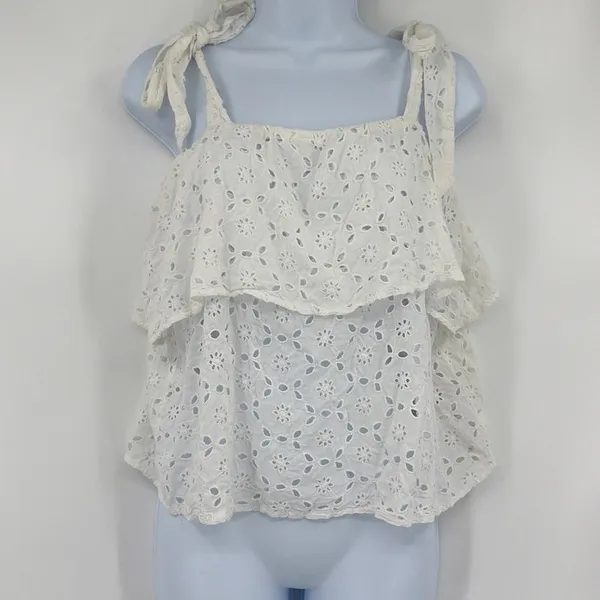American Eagle Babydoll Eyelet Tank Womens Top Sz S White Boho Festival Cottage - Image 10
