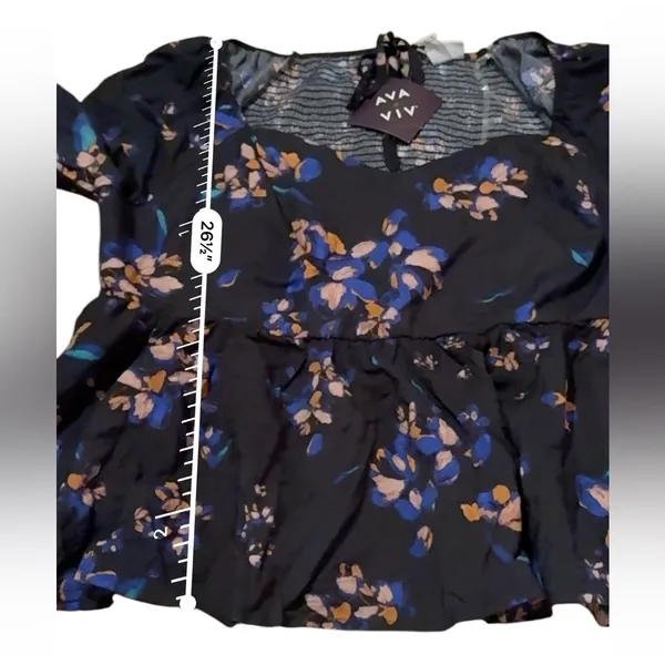Ava & Viv Black Multicolor Floral Long Sleeve Smocked Peplum Top Sz‎ 1X NEW - Image 7