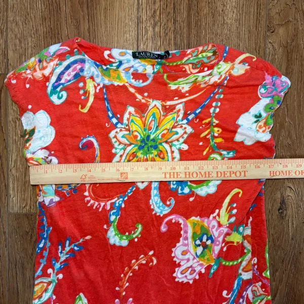 Lauren Ralph‎ Lauren Red Floral Paisley 100% Linen Shift Dress Womens S tropical - Image 7