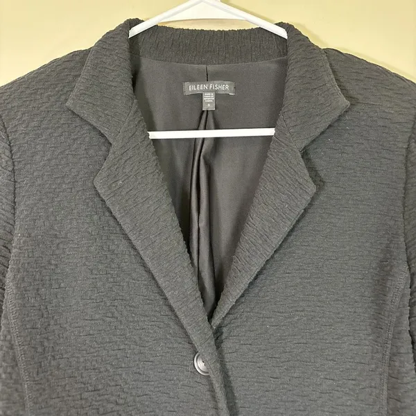 EILEEN FISHER Crinkle Textured Blazer Jacket Size S Black‎ Lining Stretch - Image 2
