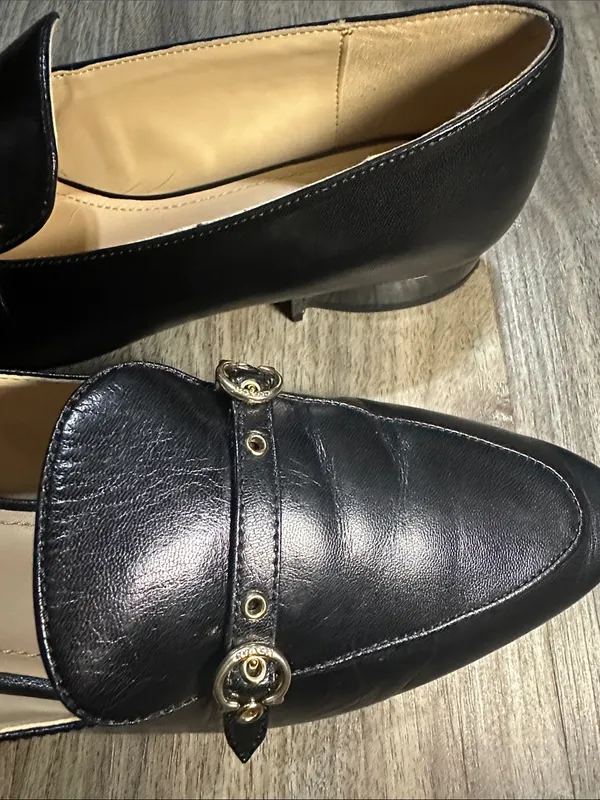 Coach Isabel Black Leather Loafers Pointed Toe Slip On Flats. - Image 12