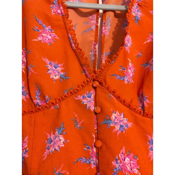 ASOS DESIGN Mini Romper‎ Womens Size 6 Orange Pink Floral Crochet Lace V-Neck - Image 3