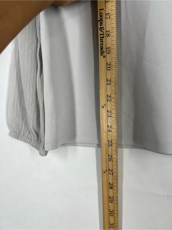 Ann Taylor Gray Mixed Media Mock Neck Blouse Size M - Image 10
