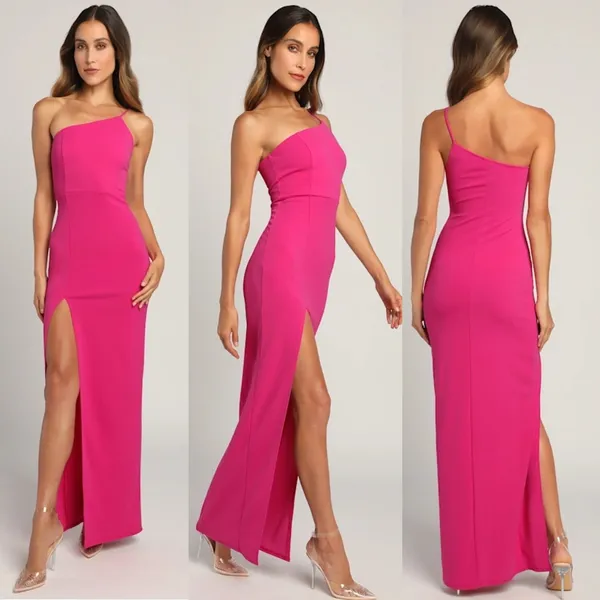 NWT Lulus Keeper of My Heart Magenta One-Shoulder Maxi Dress Wedding Size XL - Image 2