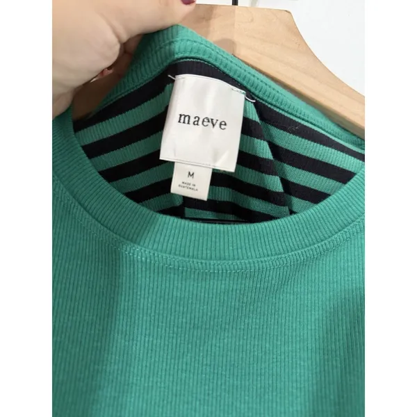 Maeve Green/Black Striped Ribbed Knit Crew Neck Sleeveless Muscle Tank Top Sz M - Image 4