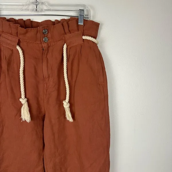 Veronica Beard Karter Paperbag Linen Belted High Rise‎ Straight Leg Pants Sz 4 - Image 8