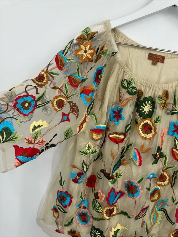 Scully Floral Boho Embroidered Blouse Size Large Whimsical Fairycore - Image 5
