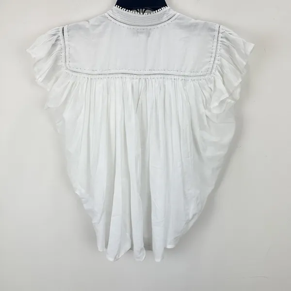 Madewell Shirred Lace Trim Top Blouse Cotton Viscose Lightweight White Small NWT - Image 13