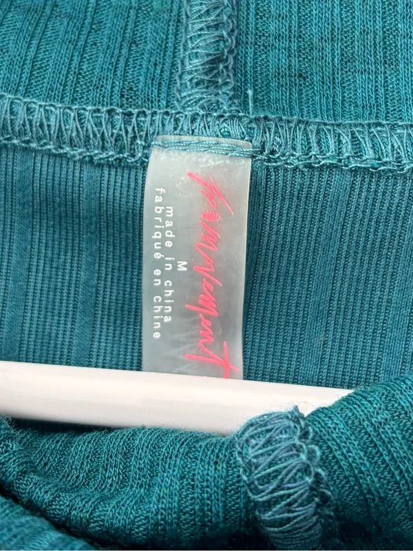 Free People Movement Teal Ribbed Long Sleeve Lightweight Hoodie Fitted Waist - Image 3