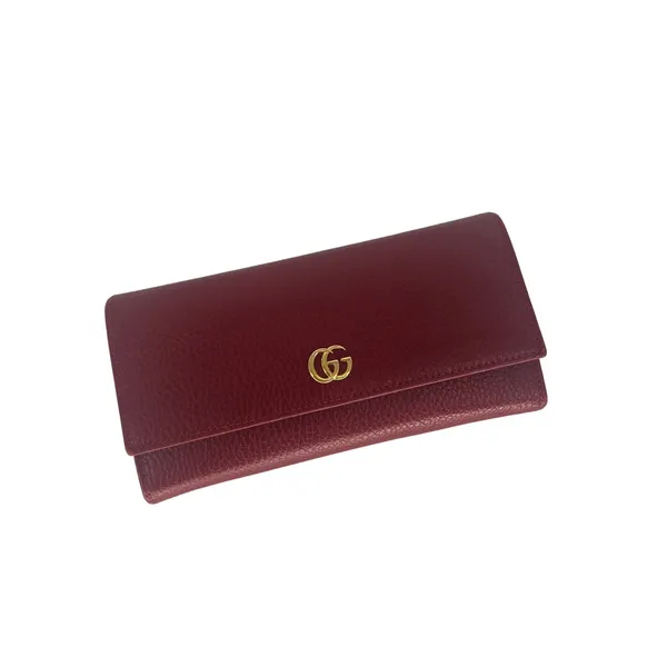 Gucci GG Marmont Continental‎ Wallet Hibiscus Red Pebbled Leather Wallet - Image 3