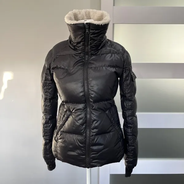 S13 New York Black Puffer Jacket Sherpa Collar Quilted Down Fill Women's XS‎ - Image 2