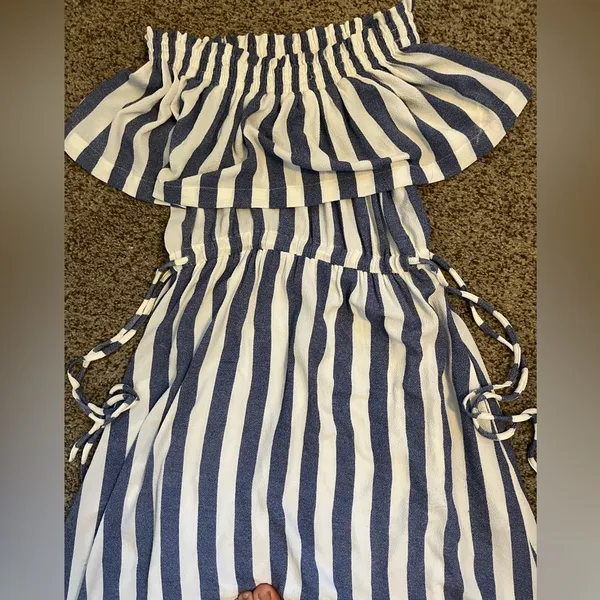 Striped off the shoulder maxi dress Blue - Image 6