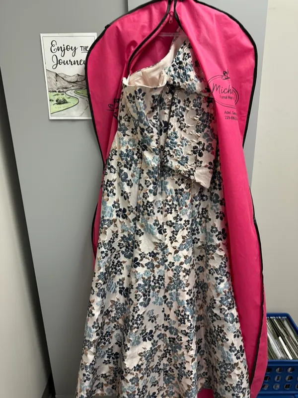 Floral blue and gold dress - Image 4