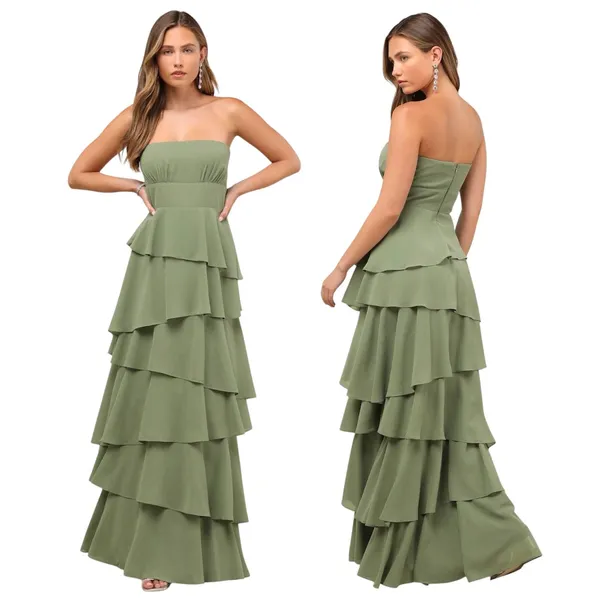 Lulus Gorgeous Essence Sage Strapless Tiered Maxi Dress size Large NWT - Image 2