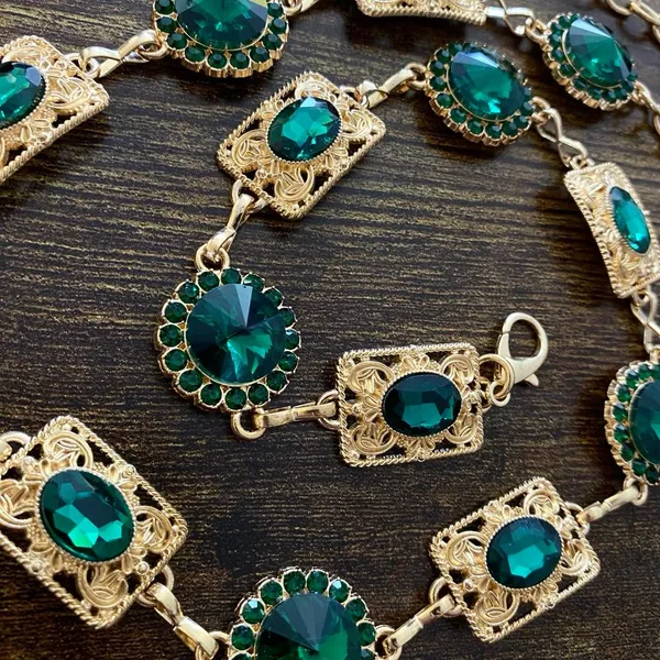 Gold Y2K Emerald Green Jewel Waist Chain Belt, Fits 24.5-51.5 Inches, X7GA1297 - Image 7