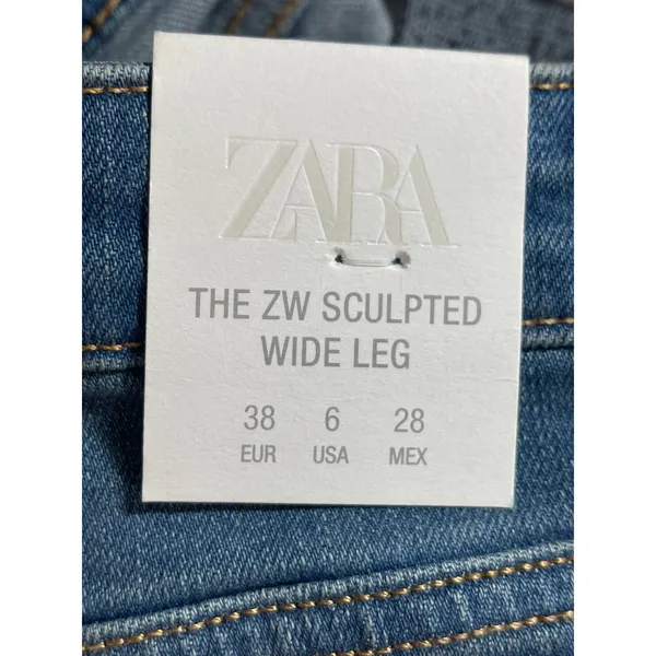 NEW Zara Blue High Rise Cropped Baggy Trouser Wide Leg Denim Jeans Pants Size 6 - Image 5